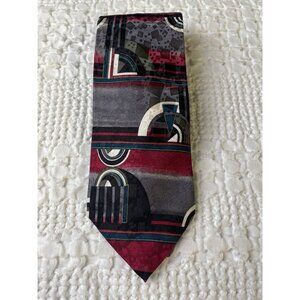 Azia Collection Men's Wine/Gray Silk Tie Geometric Design 60"x4" SKU 2616